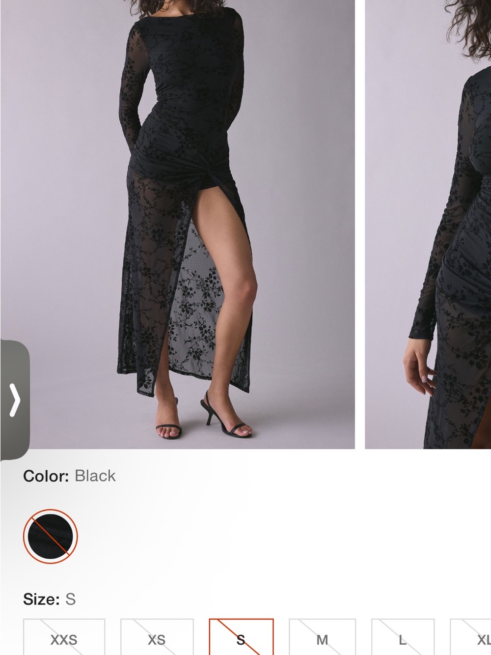 Urban Outfitters Black Sheer Lace Long Sleeve Maxi Dress with High Slit